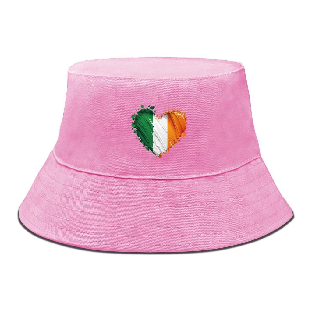 Heart Flag of Ireland Print Bucket Hat , Patriotic Men's Hat Spring Casual Polyester Beach Cap