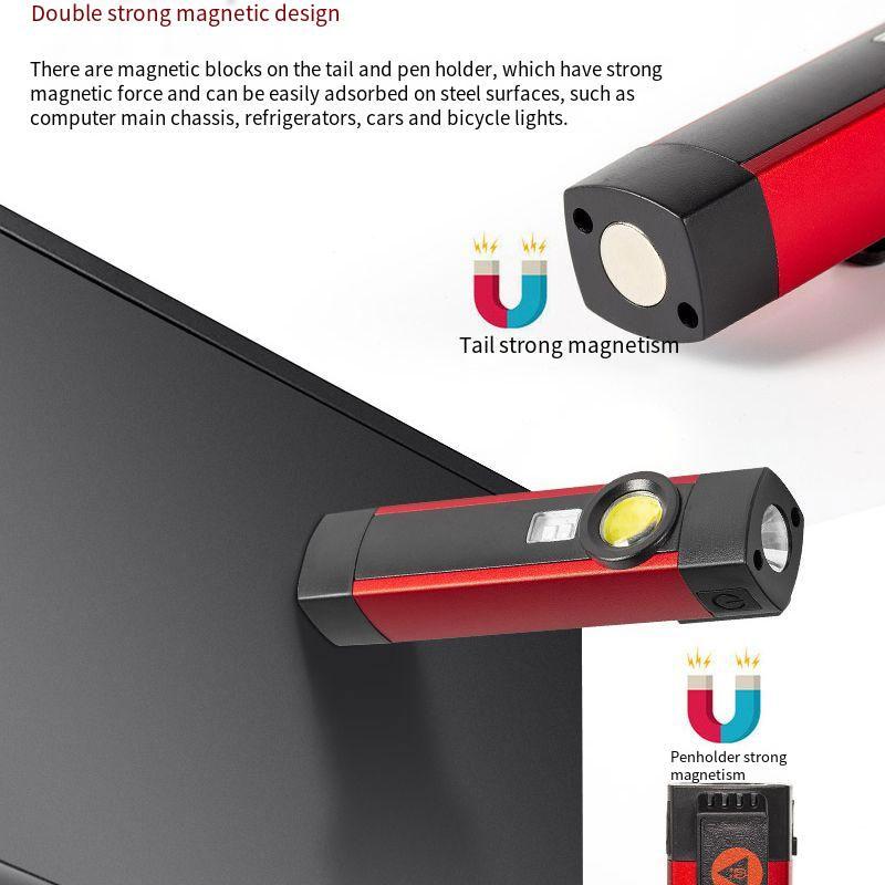 Светодиодный фонарик с USB-зарядкой, магнитом и крючком, водонепроницаемый, с красным светом, Power Bank, для ремонтных работ, аварийный фонарь