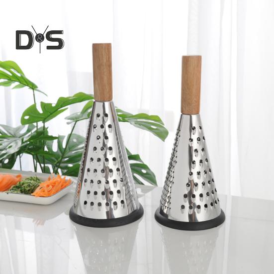 Конусная терка для сыра из нержавеющей стали с деревянной ручкой, 3-сторонняя терка для овощей, сыра, шоколада, овощей, кухонная терка для пармезана