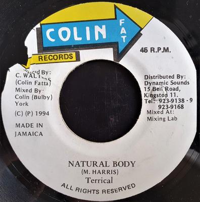 7-дюймовая пластинка TERRICAL - Natural Body 450 Colin Fat Recor 1994 Ямайка Регги, Ска и Даб Б/у