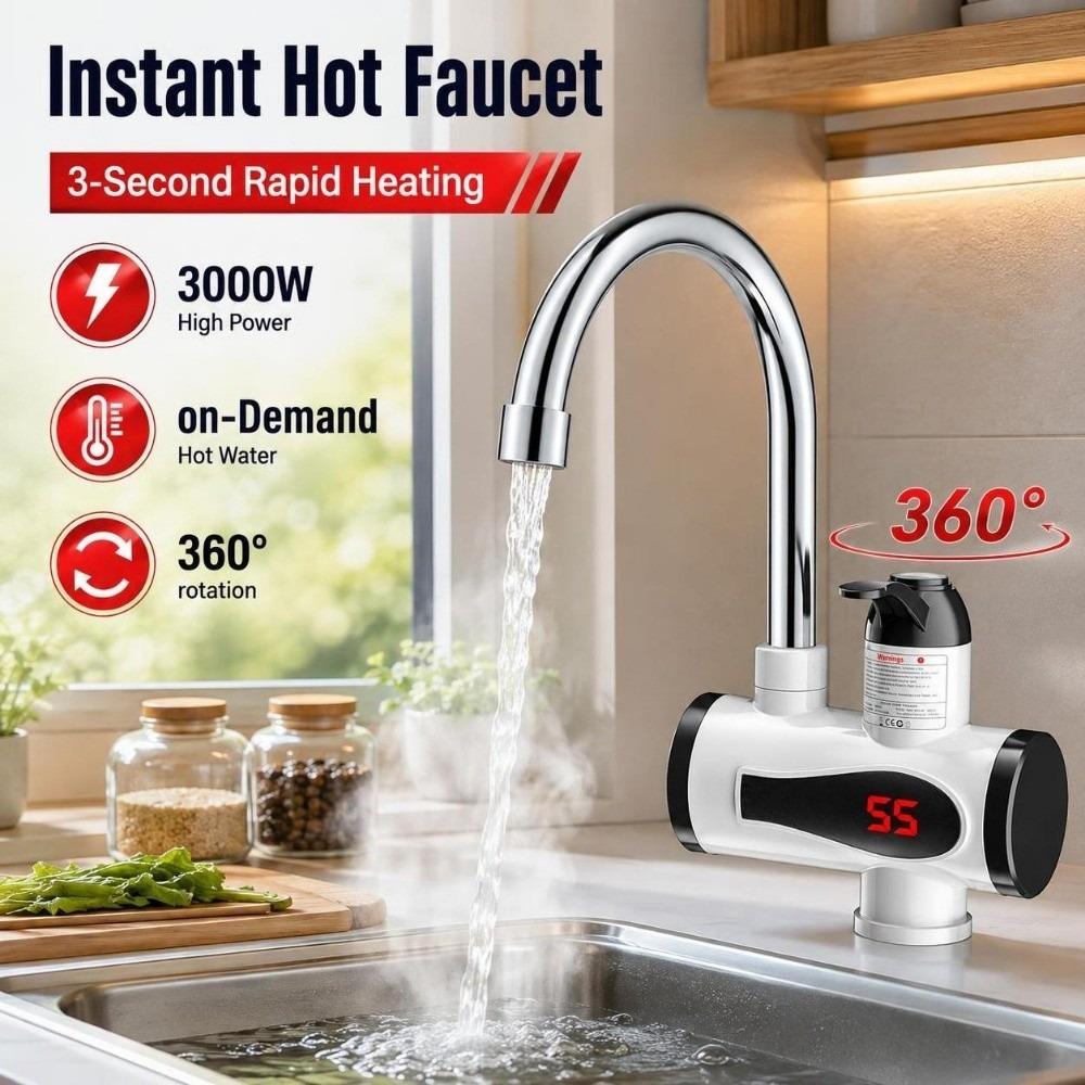 3000W Electric Water Heater Tap on-Demand Hot Water Kitchen Faucet Heater Household Use