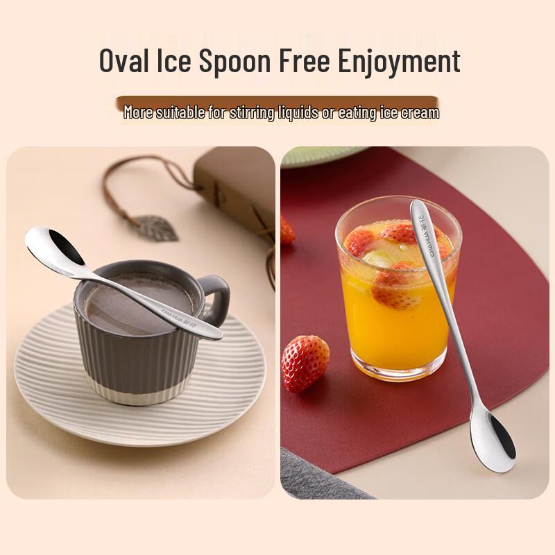 CHAHUA 304 Stainless Steel Long Handle Oval Ice Spoon