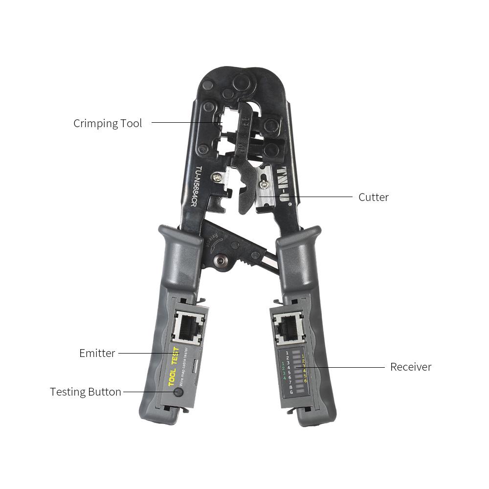 TNI-U TU-5684CR 2 In 1 Wire Crimping and Testing Pliers RJ11 RJ12 RJ45 Cable Crimper Wire Stripper C