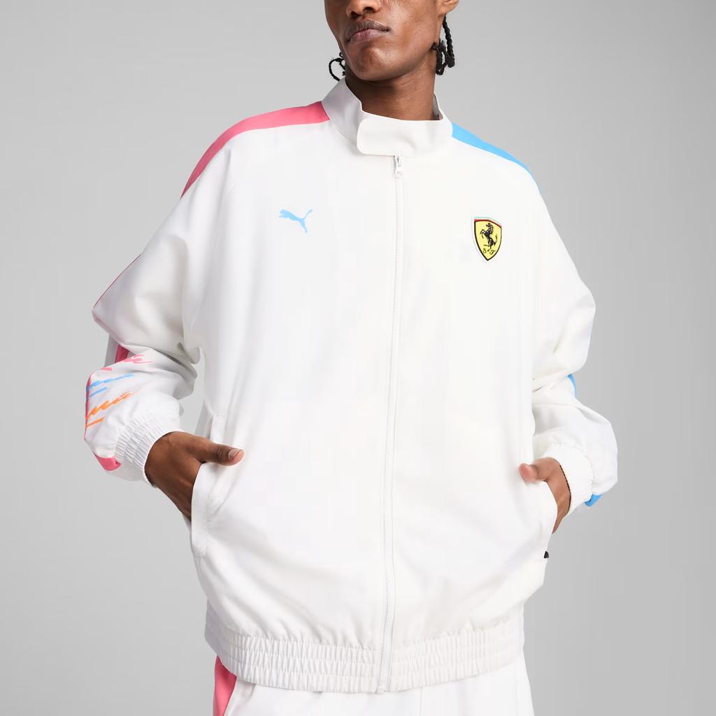 Puma Scuderia Ferrari T7 Miami Простая Свободная Удобная Куртка с Длинным Рукавом Мужская Куртка Белая 633406-03