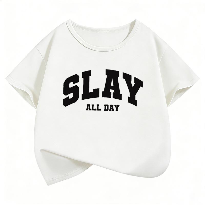 Fashion Slay All Day Letter Printed T Shirts Short Sleeve Kids Childrens Tshirt Boys Girls Summer Spring Casual Top Tee Shirt