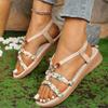 Fashion Bohemian Printed Wedge Sandals for Women Elastic Band Beaded Decor Roman Sandalias Mujer 2025 Summer Comfot Non Slip Beach Shoes
