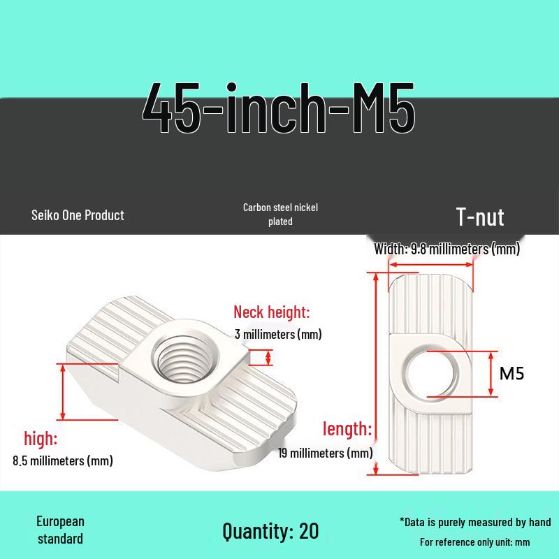 European Standard T-Slot Aluminum Profile Nuts: Wing Nuts M3-M8, Types 20/30/40/45.