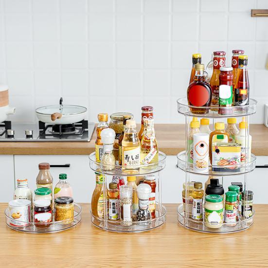 Yousheng Clear Spice Rack Lazy Susan Turntable Многоуровневая вращающаяся на 360 градусов полка для приправ Кухонный органайзер для столешницы