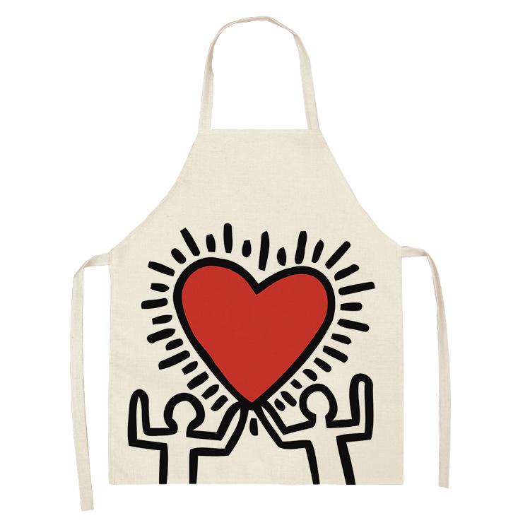 New Printed Women's Kitchen Apron Anti-stain and Oil-proof Linen Apron Dress Men's Chef Cooking Apron Cleaning Children's Apron