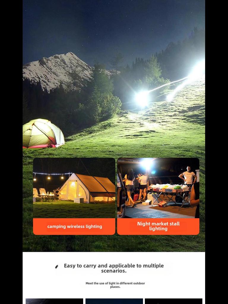 Портативный перезаряжаемый солнечный прожектор для кемпинга на открытом воздухе и использования в чрезвычайных ситуациях