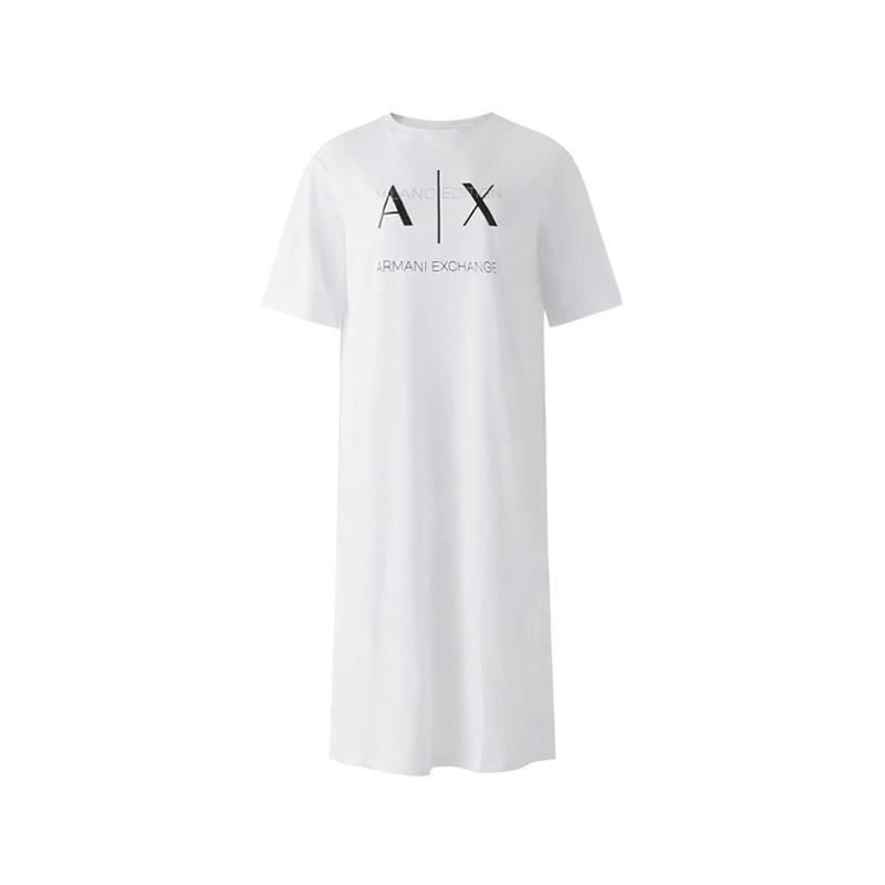 Armani Exchange Платье женское FW24 с принтом букв, свободного кроя, с круглым вырезом, с коротким рукавом, женские платья, Белый 3DYA79-YJ3RZ-1000