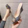 Fashion Rhinestone Buckle High Heels Women Slippers Pointed Toe Fluorescent Silk Wedges Slides Ladies Summer Shoes Crystal Sandals Women