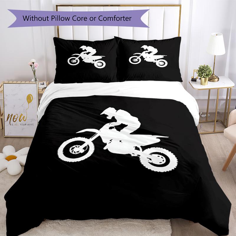 3pcs off road motorcycles Bedding Set Duvet Cover Closure Includes 1 Duvet Cover & 2 Pillowcases, Soft and Comfortable for All Seasons.