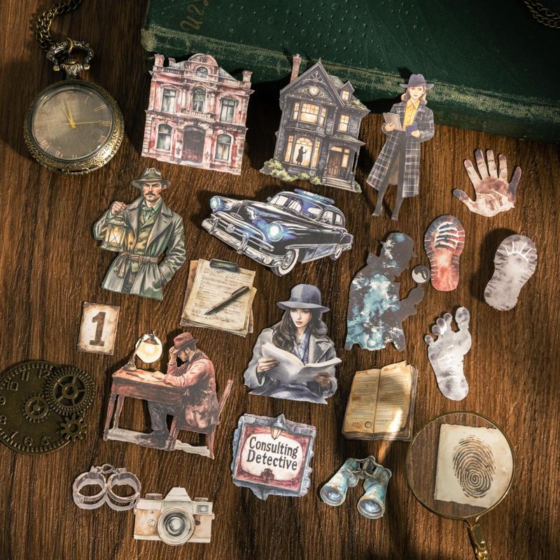 Journal GO 20pcs Charlie Detective Agency Detective Themed Sticker DIY Postcards Greeting Card Envelope Scrapbooking Journaling