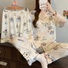 Three-piece pajamas women's summer new retro plaid short-sleeved imitation cotton loungewear niche casual can be worn outside