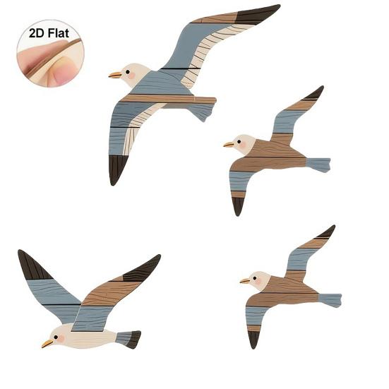 4 шт./набор Чайка Настенное украшение Приморский стиль Настенные акценты Деревенский шарм Ручная работа Птица Настенный подвесной декор