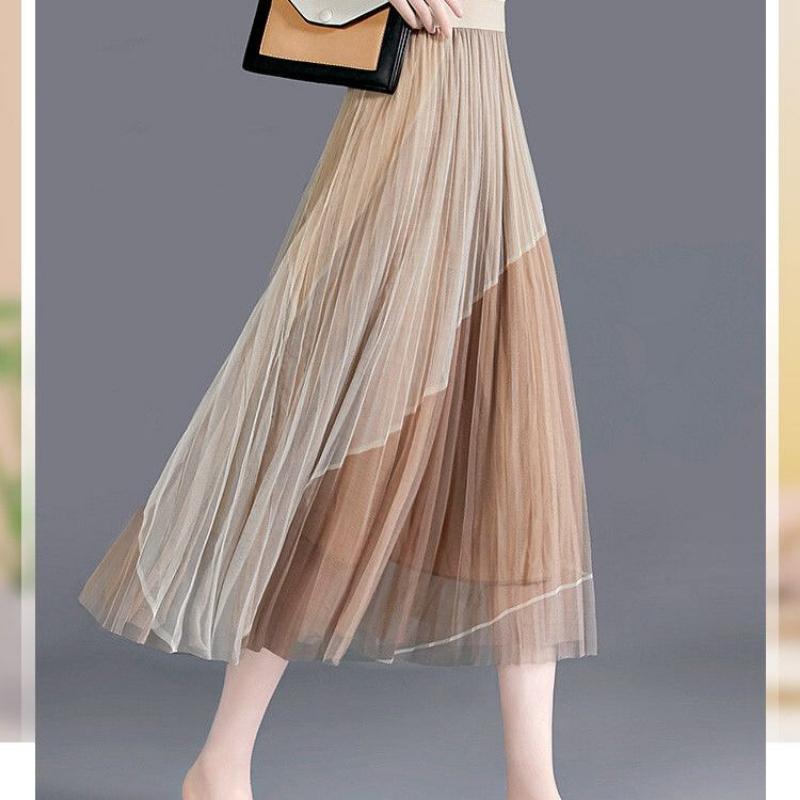 Элегантная женская тюлевая юбка, корейская модная сетчатая белая трапециевидная женская плиссированная юбка, летняя высокая талия