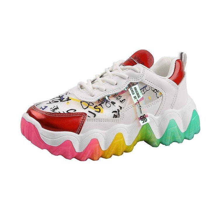 Fashion Rainbow Color Women Chunky Sneakers 7cm Lace-up Platform Casual Shoes Woman Vulcanize Shoes Designer Dad Sneakers