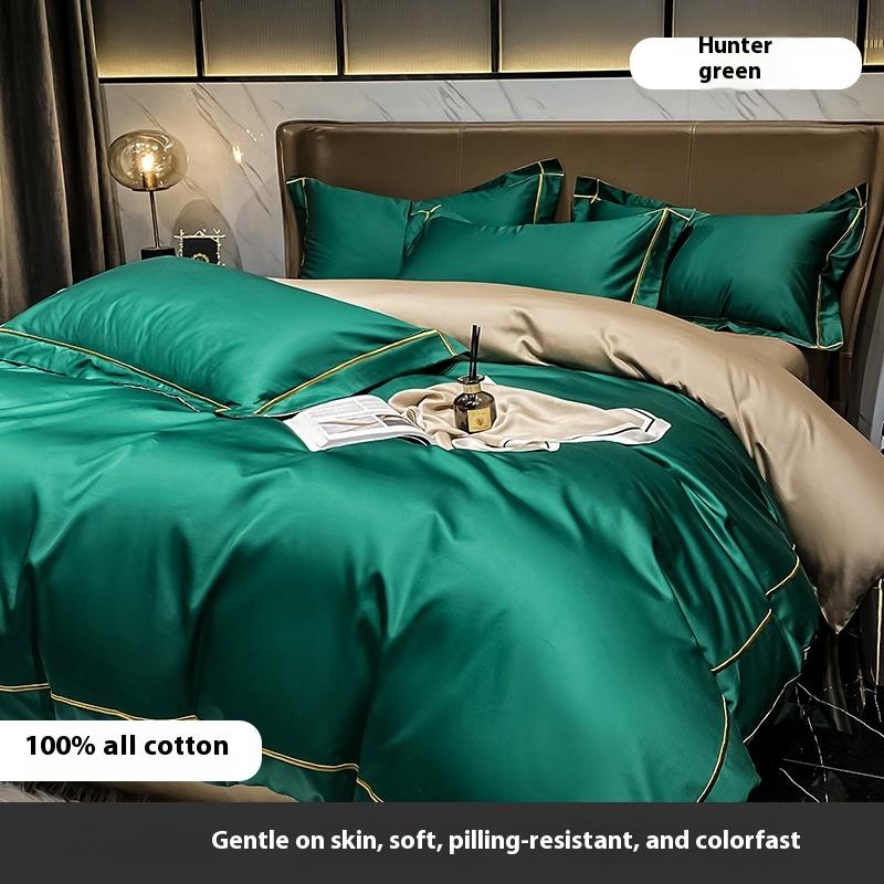 Four-piece Set of Pure Cotton Bedding Light Luxury Skin-friendly and Breathable Washed Sheets Quilt Covers Pillowcases