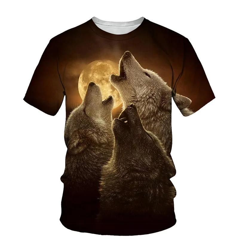 Футболка с 3D-принтом и рисунком волка для мужчин с круглым вырезом, модные футболки, повседневная, с коротким рукавом, свободного покроя, Y2K, одежда унисекс в стиле Харадзюку