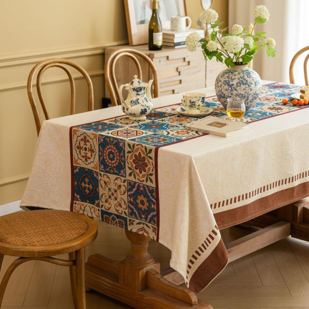 Скатерть для журнального столика Ткань Колокольчики Цветочный жаккард Загнутый край Литературная Прямоугольная Скатерть для обеденного стола