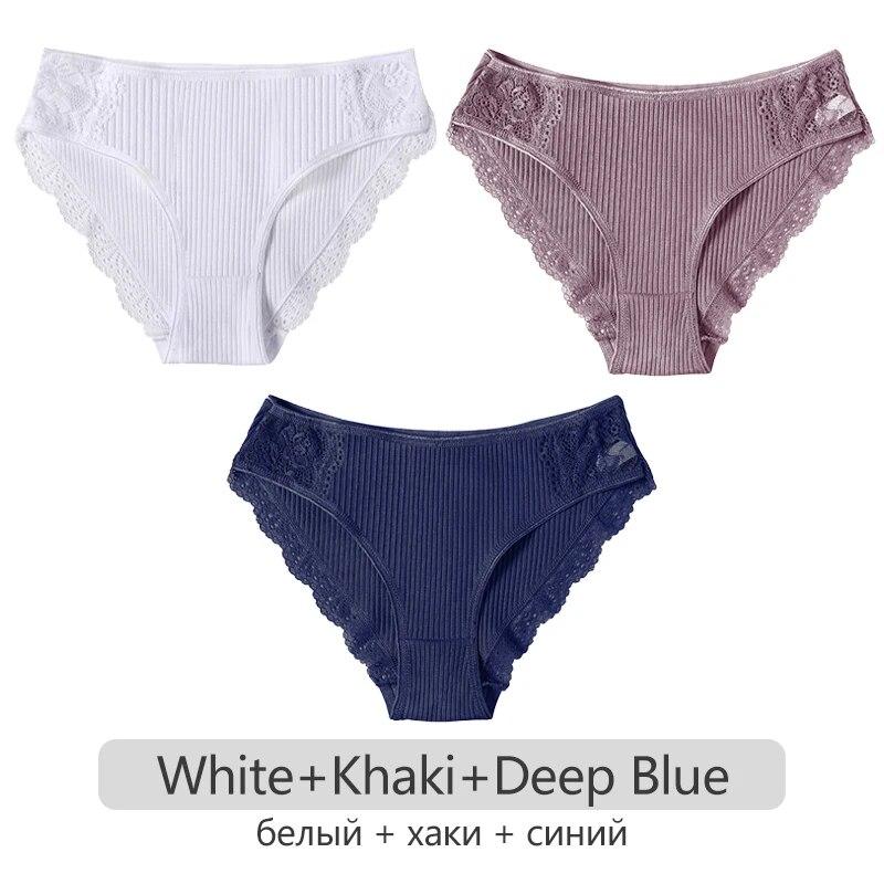 3Pcs/set Cotton Patchwork Lace Panties Women Comfortable Briefs S-2XL Ladies Low-Rise Underwear Soft Underpants Lingerie