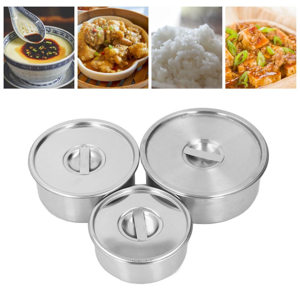 3Pcs Rustless Steel Metal Bowl Round Deep Bowl Food Container Steaming Dish  Kitchen Cooking