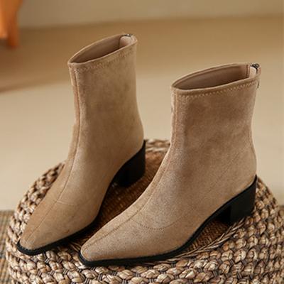 Модные Высококачественные Ботильоны из Искусственной Замши Женские Модные С Острым Носком С Отделкой Задняя Молния Дизайнерские Ботинки Удобные Танкетки Модные Ботинки