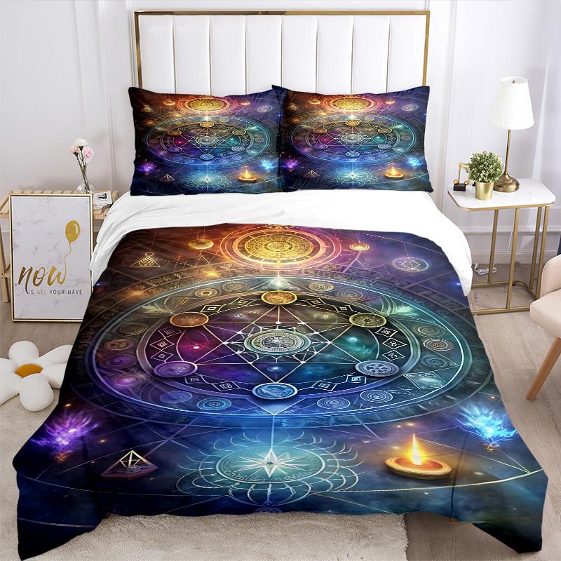 3pcs Alchemical Symbols Bedding Set - 1 Duvet Cover + 2 Pillowcases(Core Not Included), Machine Washable Polyester yy251216166