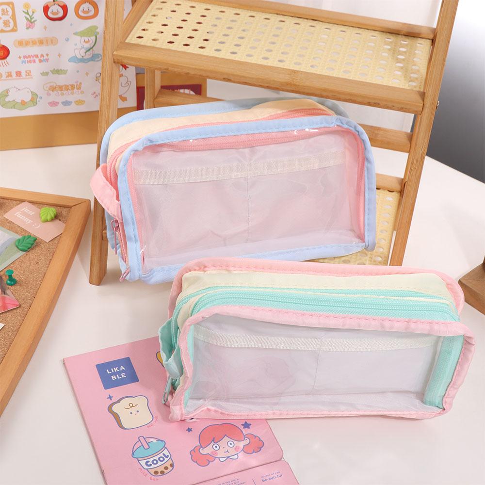 Multilayer Korean PVC Stationery Bag Desktop Storage Ins Pencil Pouch Children Kids