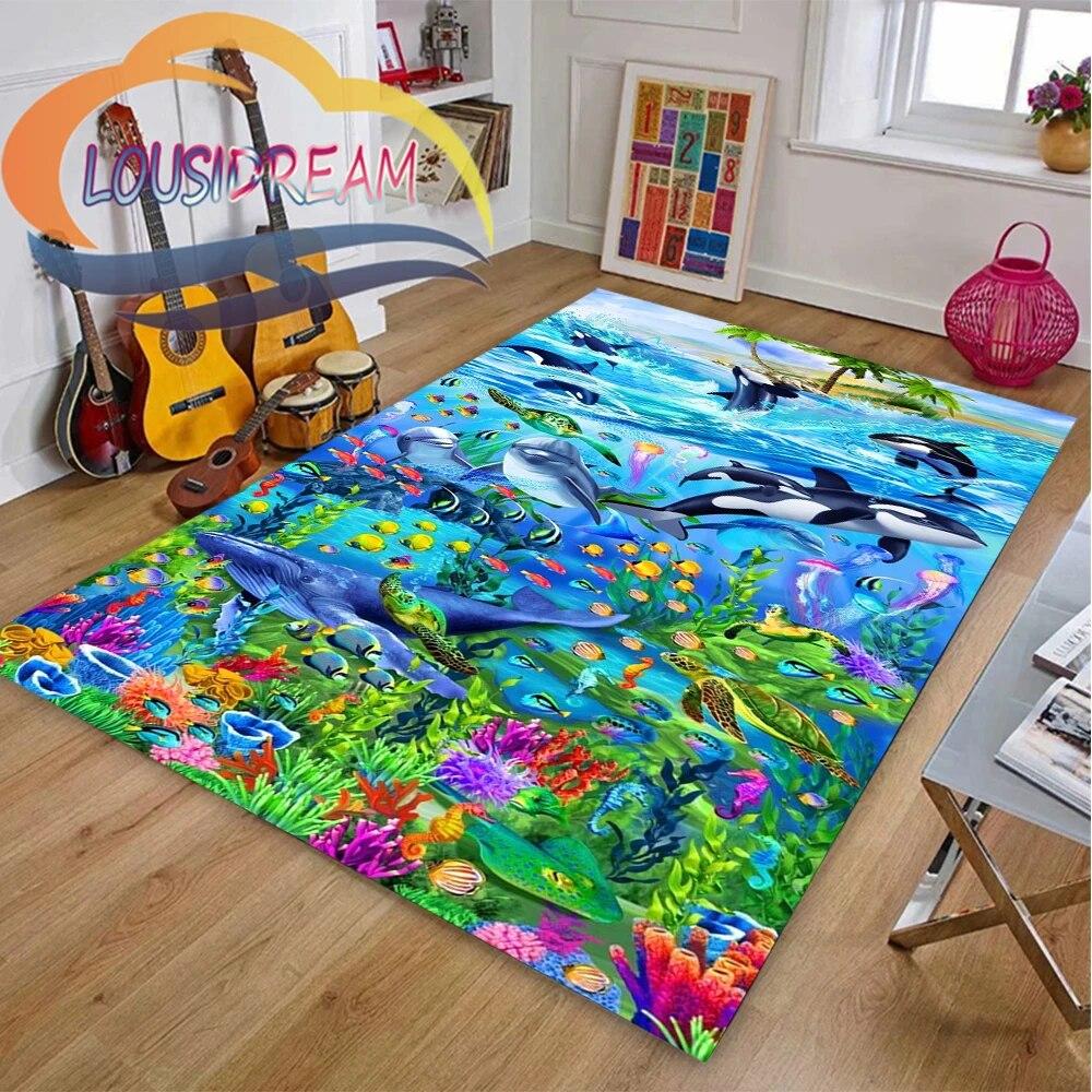 Ковер из мира морских животных Delphinidae, океанические дельфины, гостиная, спальня, большая площадь, мягкий 3D модный декоративный коврик