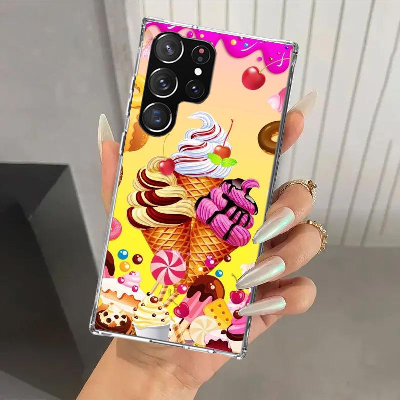 Чехол для телефона Macaron Ice Cream Cake Doughnut для Samsung Galaxy S26 S24 S23 Ultra S25 Edge S22 S21 Plus S20 FE + Мягкая печатная оболочка
