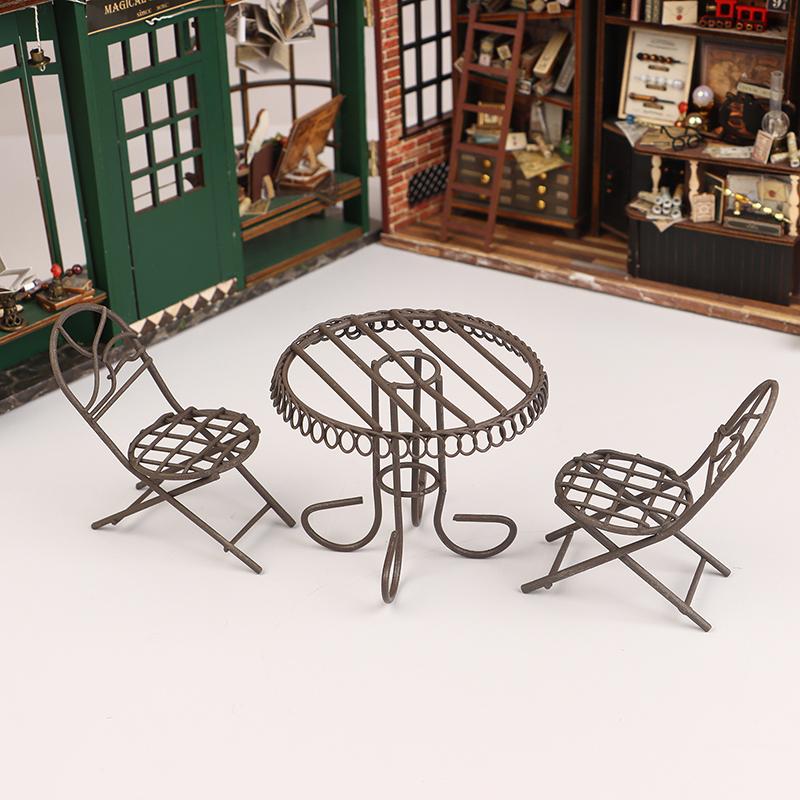 1/12 Dollhouse Simulation Metal Table Chair Model Dollhouse Living Room Furniture Decoration Mini Park Fairy Garden Ornaments