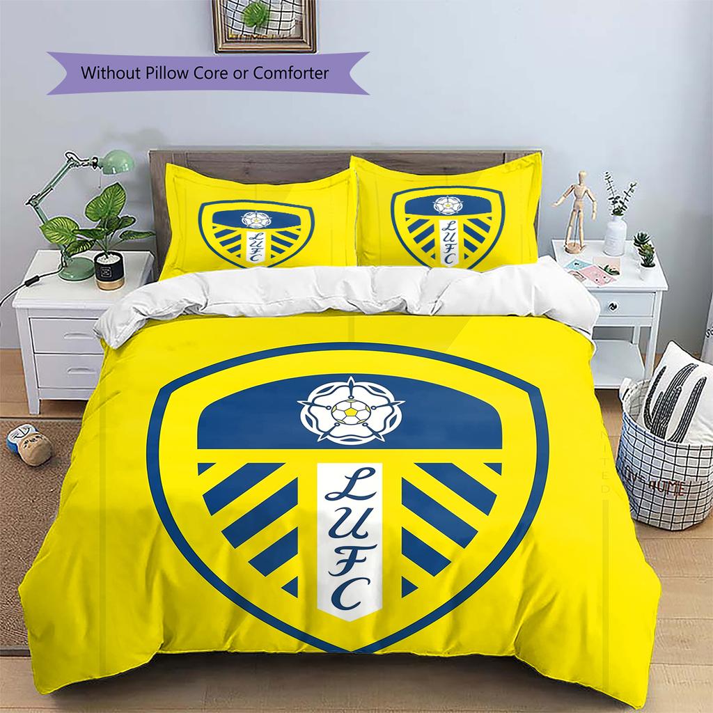 Постельное белье с узором в виде эмблемы Leeds United, Домашний декор, Подарок на день рождения (1 пододеяльник + 2 наволочки, без наполнителя)