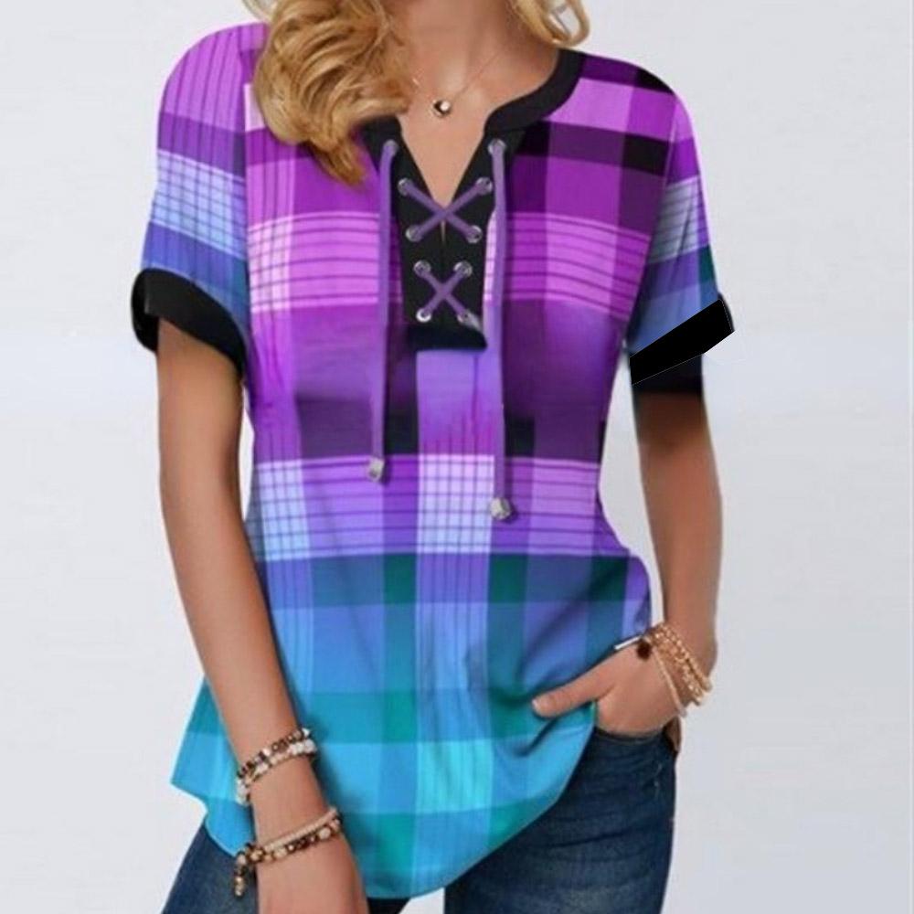 Женская футболка с цветочным принтом и коротким рукавом, повязка с крестом и v-образным вырезом, свободная футболка, женские топы больших размеров, летние футболки, одежда