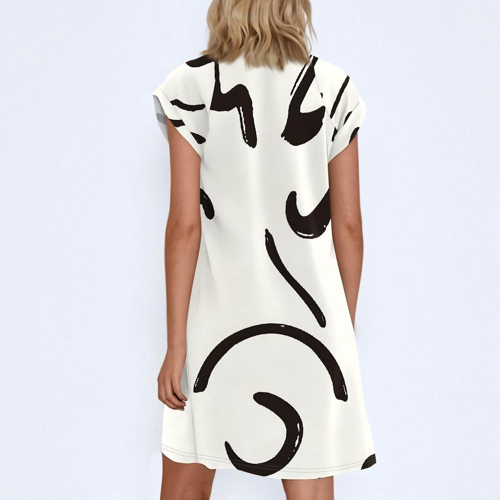 Женские повседневные модные свободные платья с круглым вырезом, платья-пуловеры с коротким рукавом и принтом