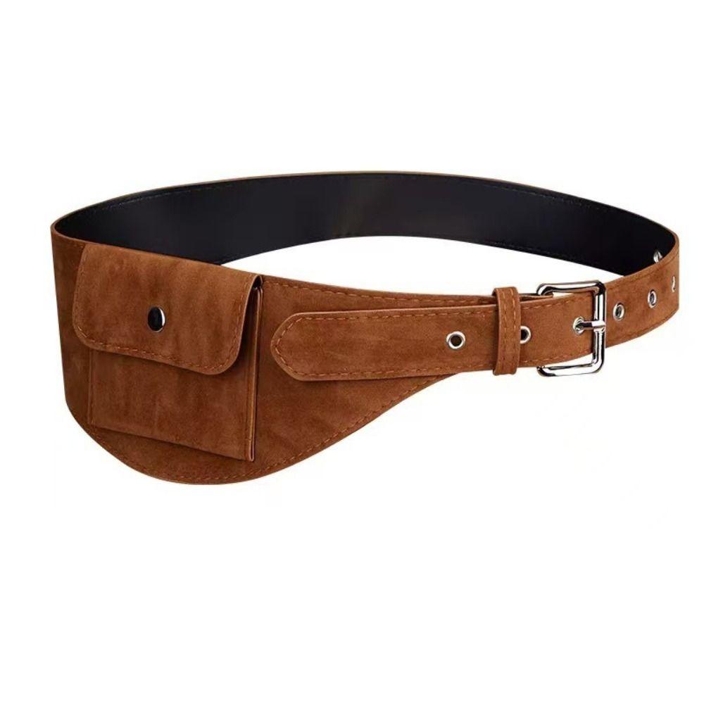 Korean Style Belt Waist Bag Wide Women Belt Bag Portable Suede Cummerbunds Female