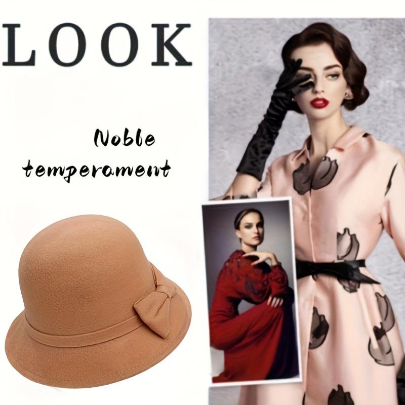 Женские шляпы Fedora с бантом во французском стиле, элегантная однотонная шляпа-клош, винтажные легкие фетровые шляпы
