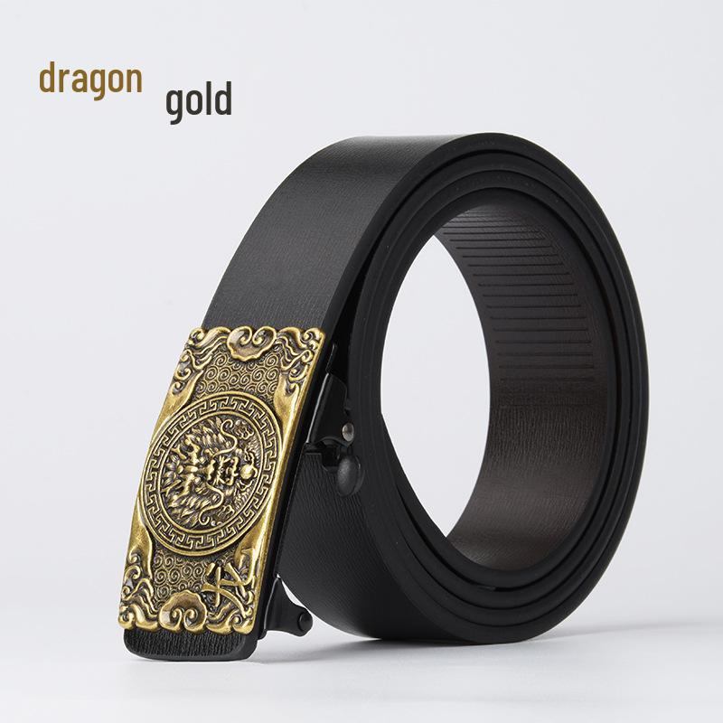 Chinese Zodiac Retro Men's Automatic Cowhide Leather Belt