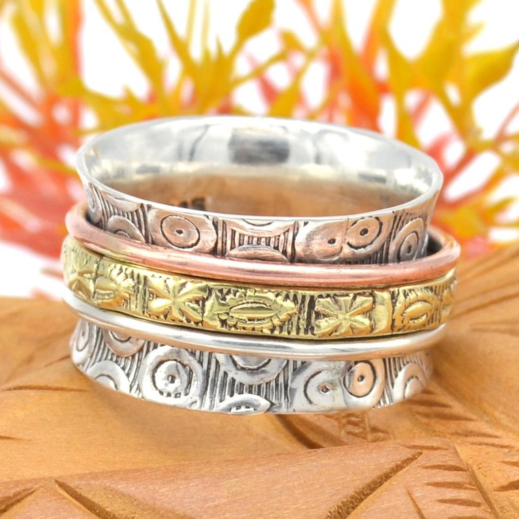 Медитация Три тона Spinner Band Кольцо Стерлингового Серебра 925 Дизайнер Ювелирных Изделий Заявление Кольцо