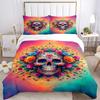 3PCs Sugar Skull Artwork Design Cover Set, Breathable Fabric, Machine Washable (1 Duvet Cover + 2 Pillowcases) (Without Quilt) yy250911079