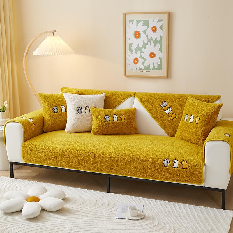 Зимняя плюшевая утолщенная плюшевая подушка для сиденья из ягненка, противоскользящая и эстетичная коврик для дивана, простой и роскошный чехол для дивана, тканевое полотенце