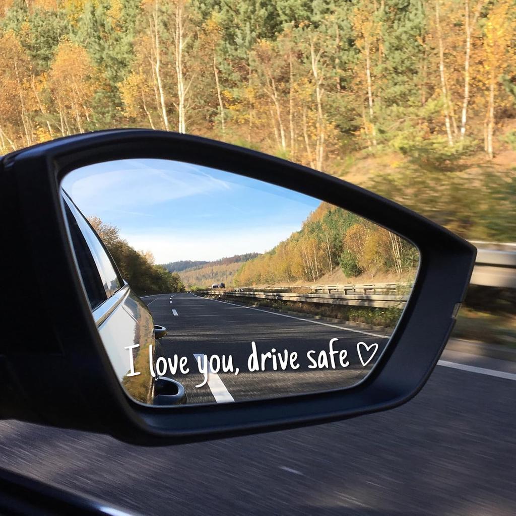 6 Pcs I Love You Drive Safe Stickers Car Mirror Decal Mirror Stickers for Cars Cute Sticker Accessories Vinyl Sticker for Window Tumbler (White)