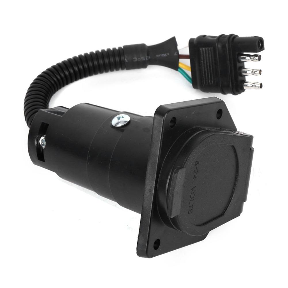 6-24V Trailer Adapter Plug 7 Way Round Waterproof Connector 4 Pin to 7 Pin Adapter Vehicle Wiring