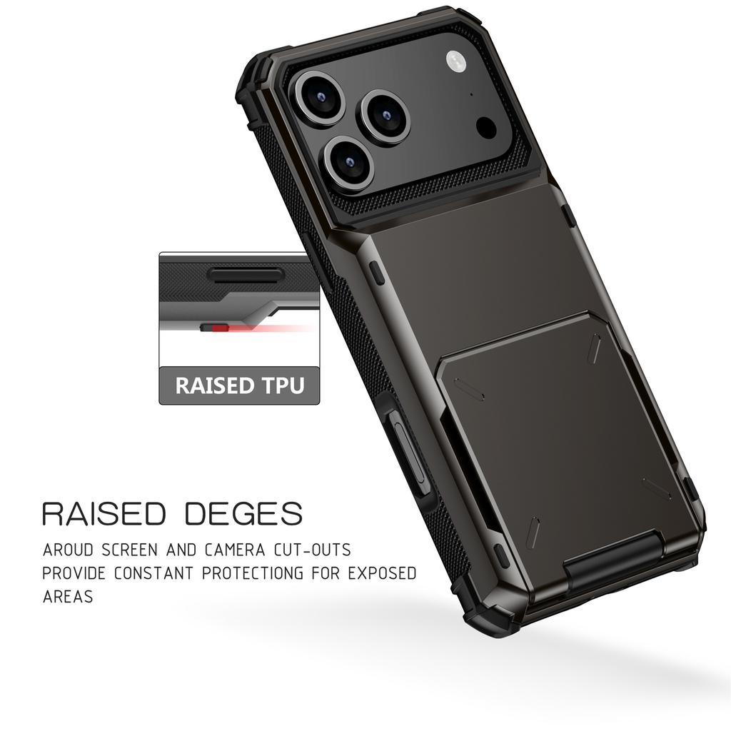 Чехол для iPhone 17 Pro, двухслойный задний чехол для телефона из ПК + ТПУ с держателем для карт