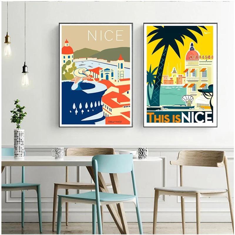 Provence Nice France Pop Art Travel Canvas Painting Vintage Wall Kraft Posters Coated Wall Sticker Home Decor Picture Gift