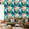 Wallpaper Ink turquoise, sea blue, light gray and red 50x1000
