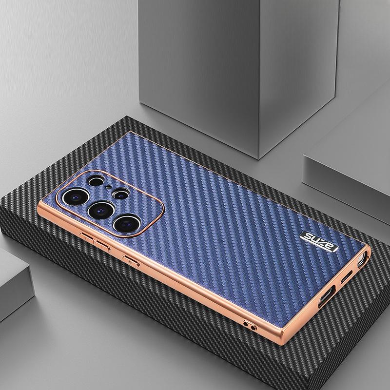 Подходит для чехла для мобильного телефона Samsung S25ultra, углеродное волокно, Samsung, полная защита 24+, противоударный 23plus, бизнес-набор для мужчин