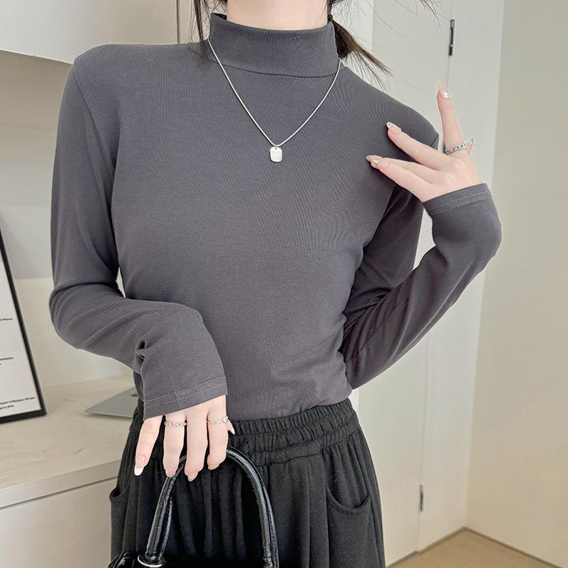 White Semi-turtleneck Bottoming Shirt Women's Springtime and Autumn New Loose Inner Slim Long-sleeved T-shirt Comfortable Top