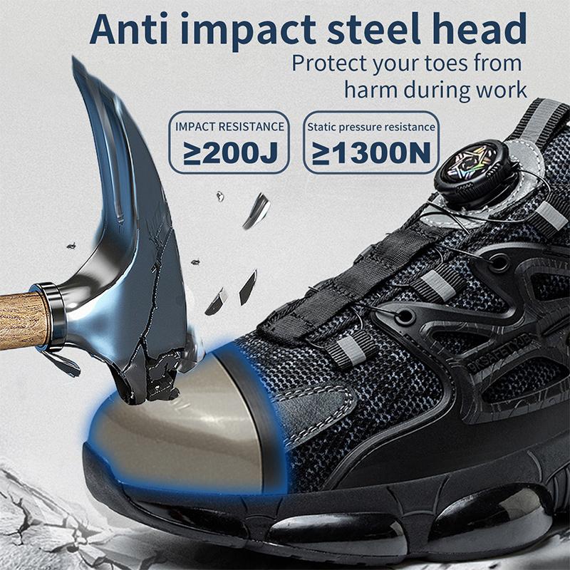 Safety Shoes For Men Steel Toe Anti-puncture Men's Work Shoes Slip Resistant Reinforced Sole Rotating Button Fashion Sneaker